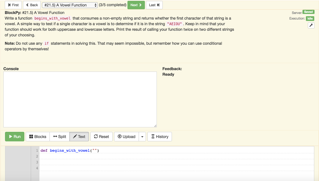 Write a function begins_with_vowel that consumes a non-empty string and returns whether