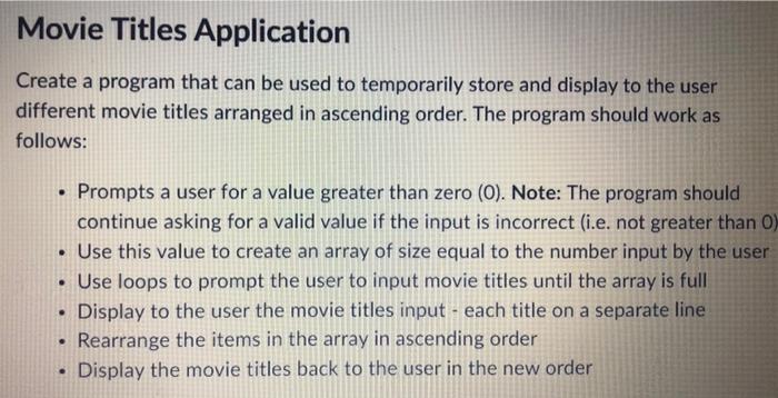 should show your understanding of arrays by doing the following: - declaring