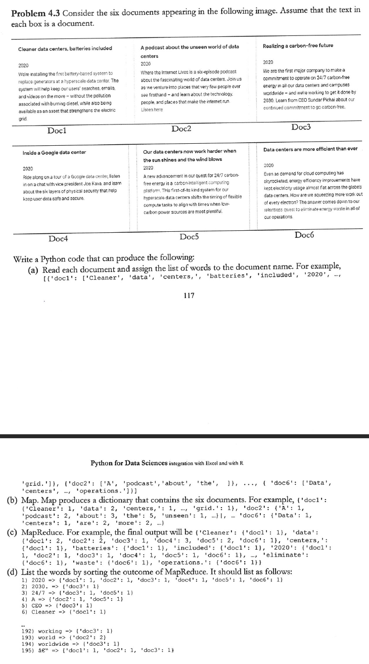 2) define a list, e.g., prob43 = ["doc1.text", "doc2.text", "doc3.text", "doc4.text", "doc5.text",