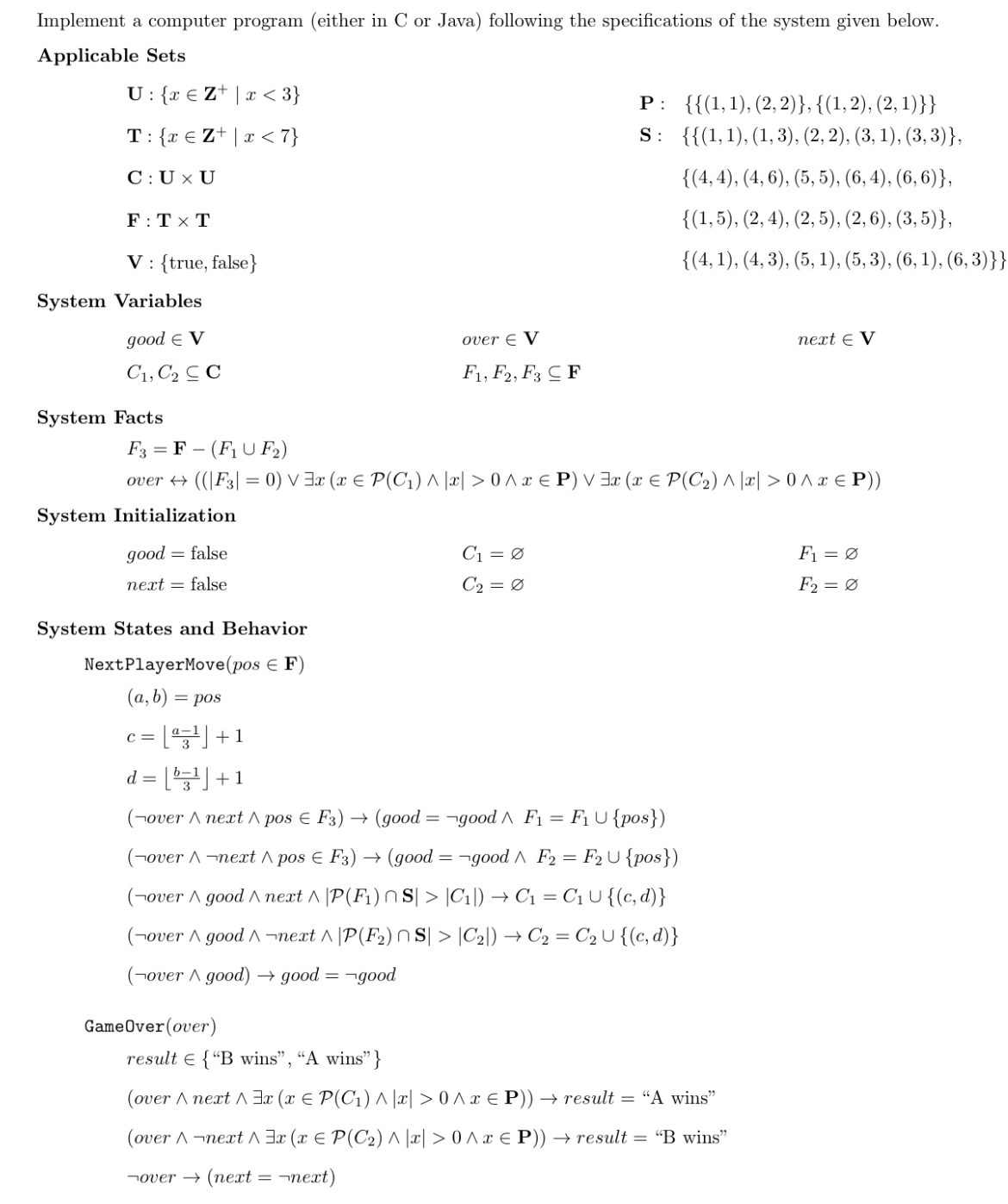  Implement a computer program (In Java) following the specifications of the