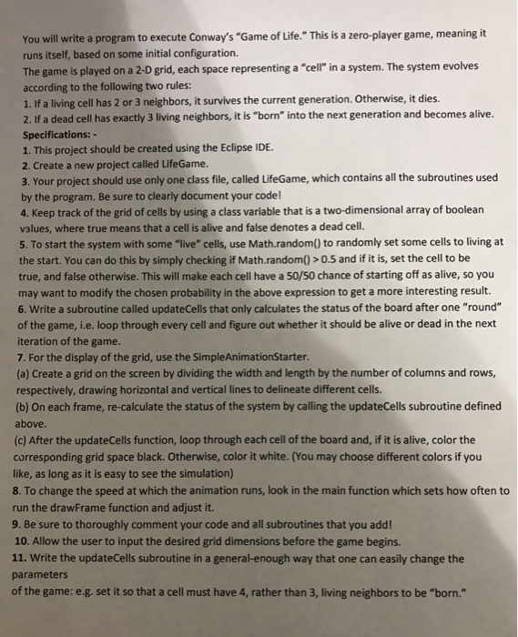  Need help! Java eclipse You will write a program to execute