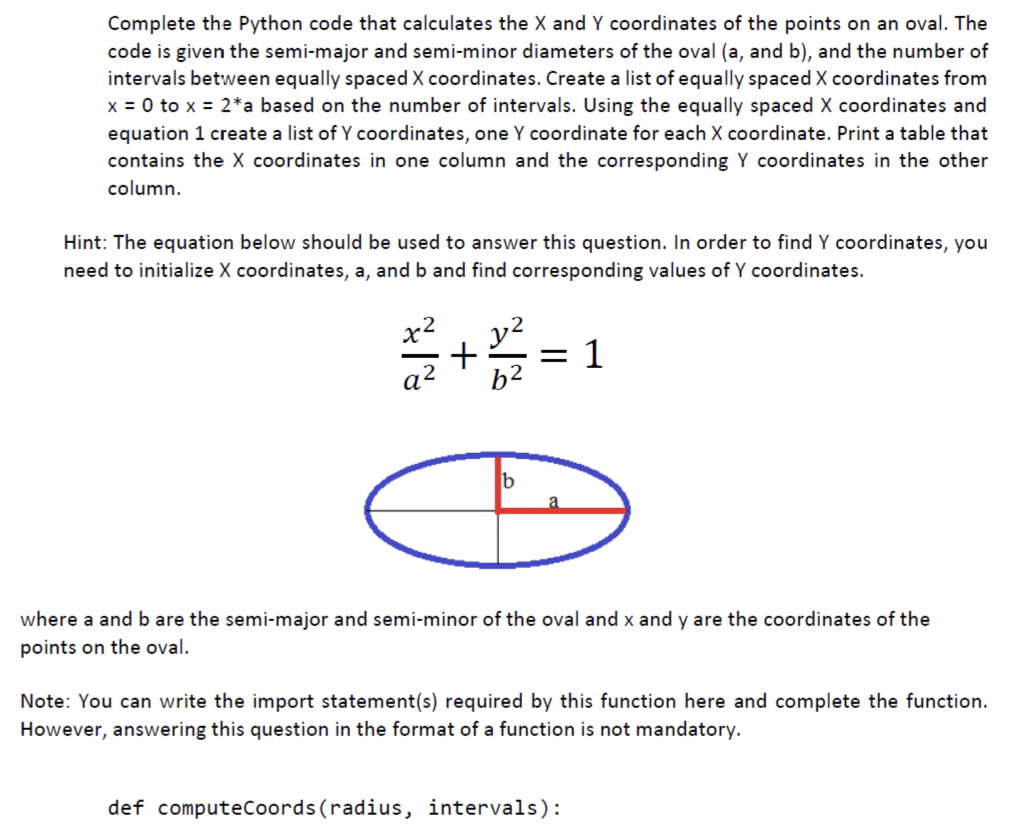  Complete the Python code that calculates the X and Y coordinates
