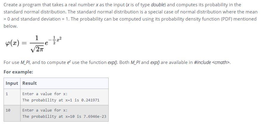 In C++, please!! Create a program that takes a real number x