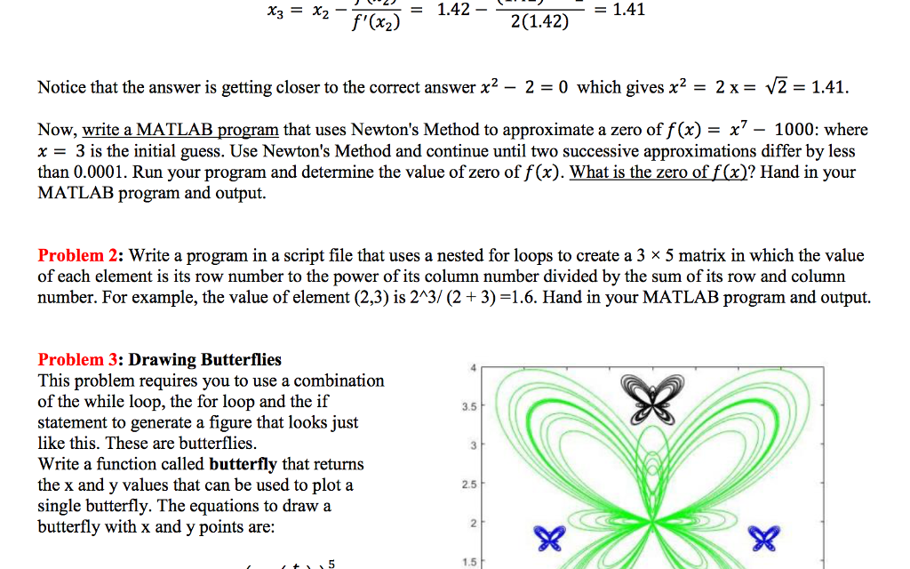 Please do number two for me using matlab! Thank you! = 1.42-