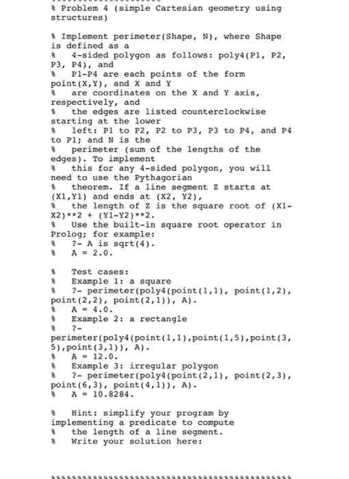 prolog programming 8 & Problem 4 (simple Cartesian geometry using structures) Implement