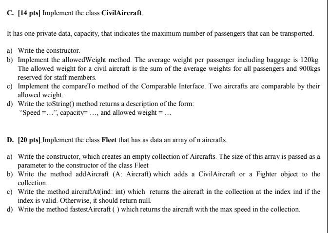 1 [40 pts] Implement the below classes and interface as presented in
