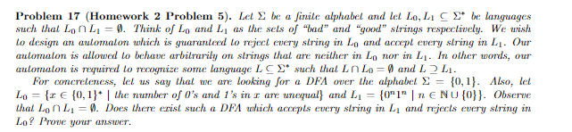  Problem 17(Homework 2 Problem 5). Let be a finile alphabel and