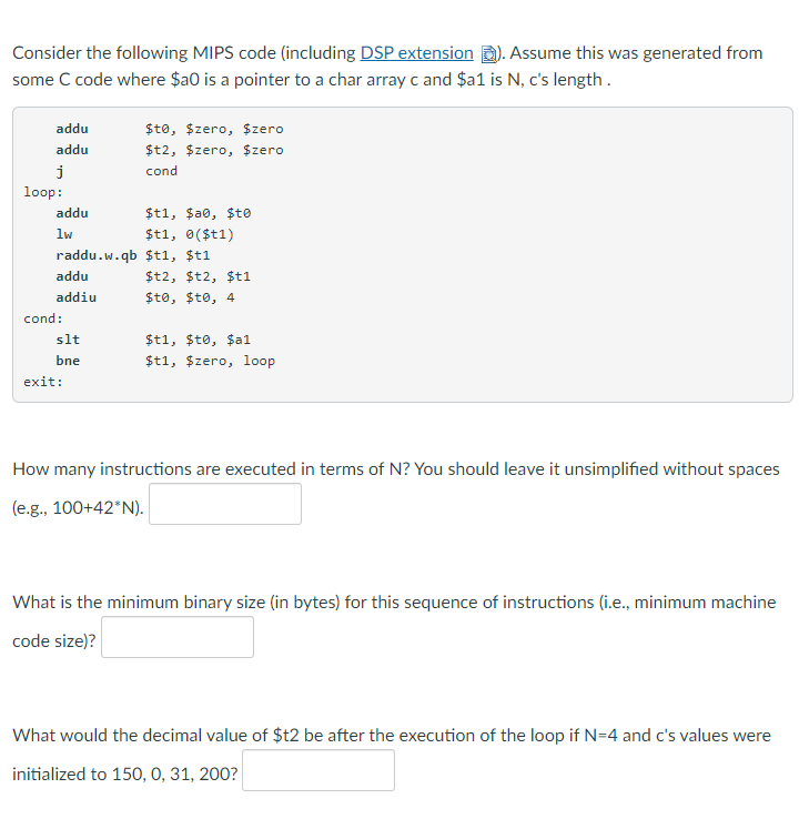 Consider the following MIPS code (including DSP extension D). Assume this