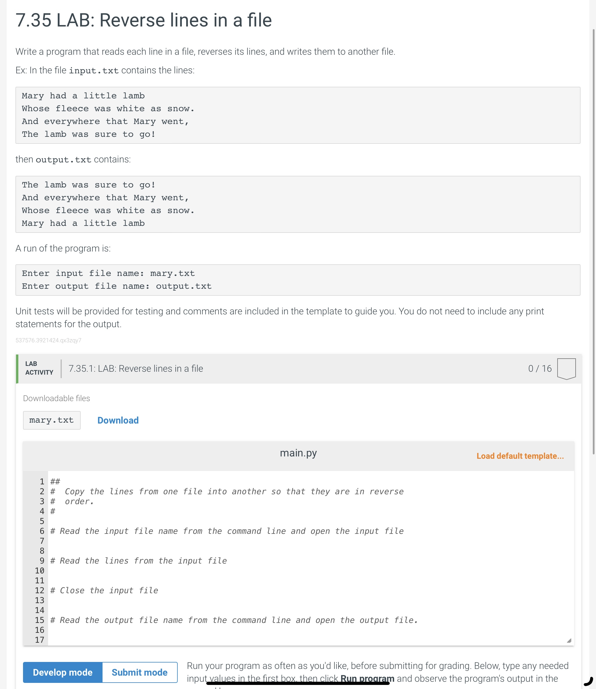  7.35 LAB: Reverse lines in a file Write a PYTHON program