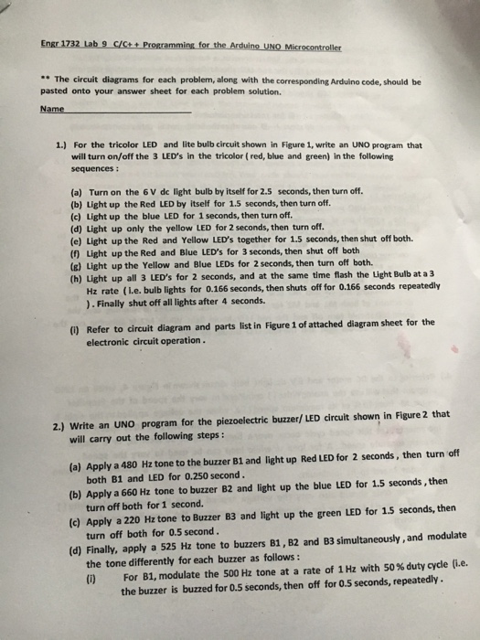  Help with the codes Engr1732 Lab 9 CLc Programming for the