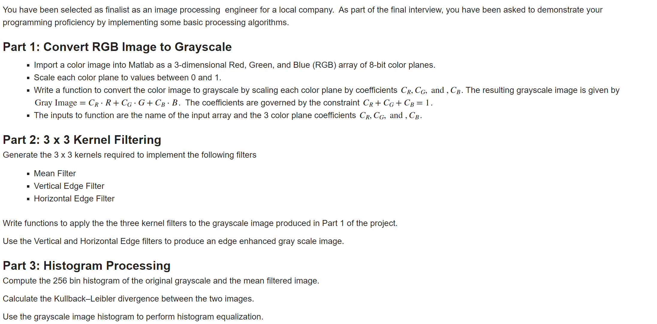 You have been selected as finalist as an image processing engineer
