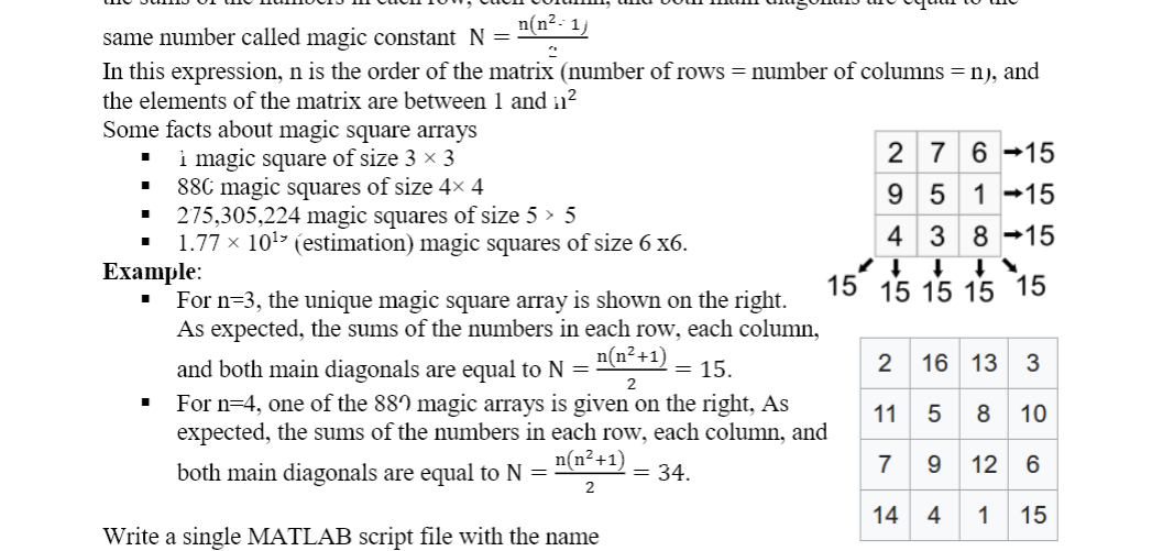 write a Matlab script that prompt you to enter n, the