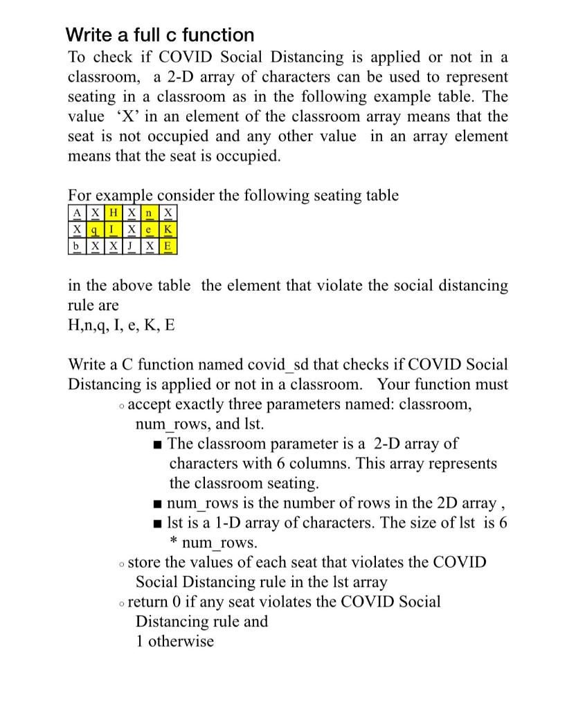  Write a full c function To check if COVID Social Distancing