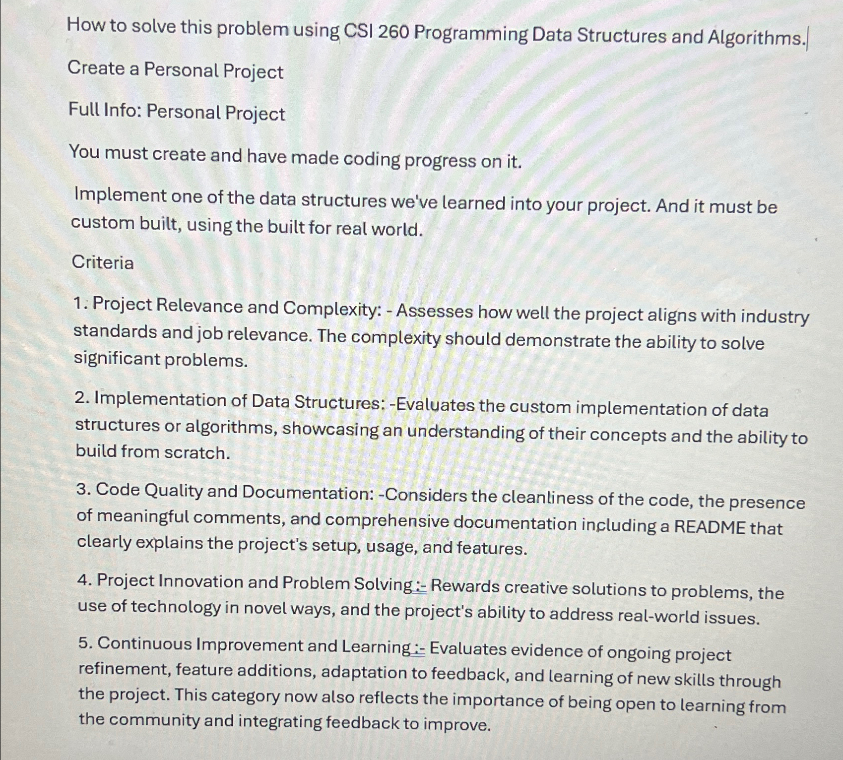  How to solve this problem using CSI 260 Programming Data Structures