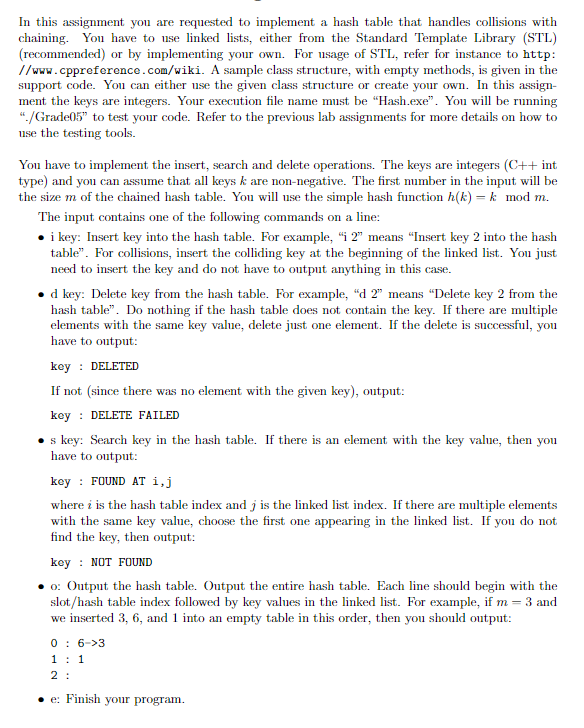  Hash Table: Given code below ------------------------------- main.cpp #include #include #include "Hash.h"