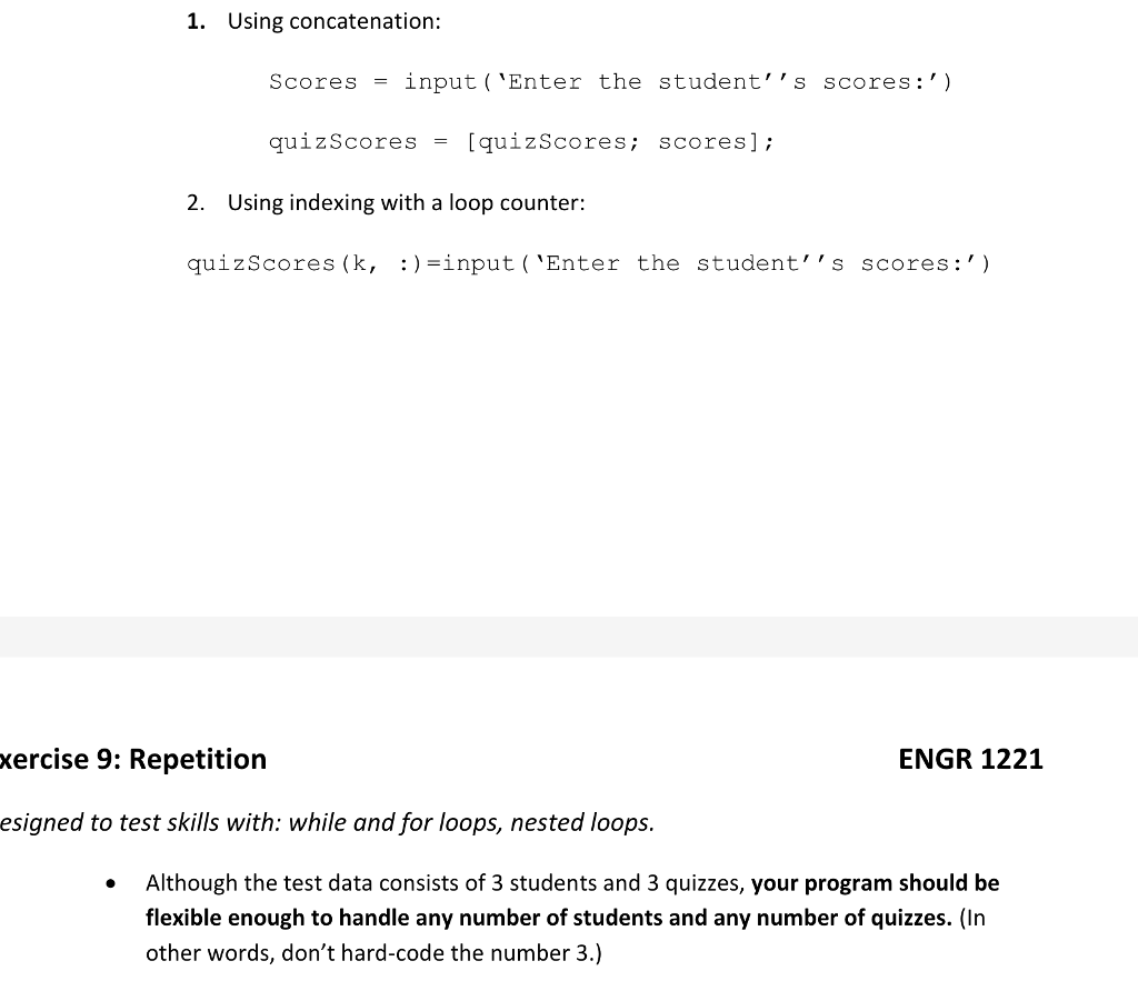 table of each student's individual quiz scores and total points. The program