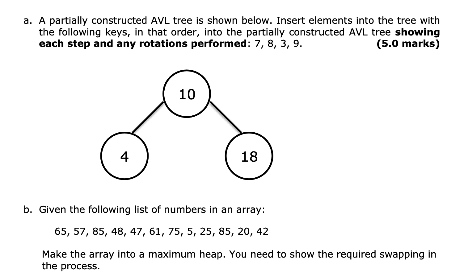  a. A partially constructed AVL tree is shown below. Insert elements