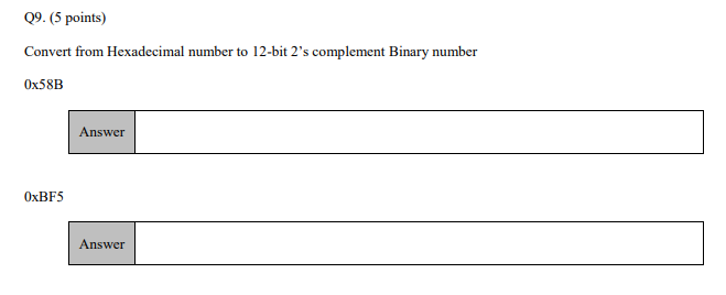  Convert from Hexadecimal number to 12-bit 2's complement Binary number 058B