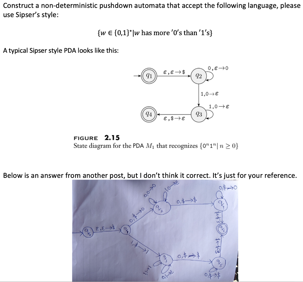  Construct a non-deterministic pushdown automata that accept the following language, please