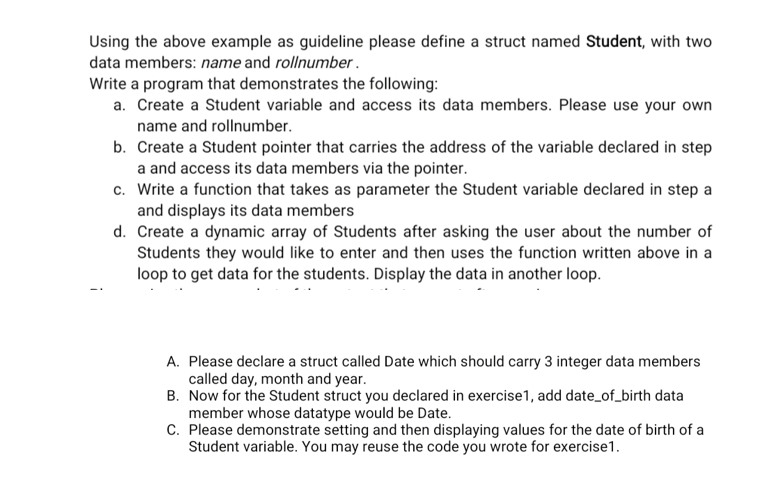  Using the above example as guideline please define a struct named