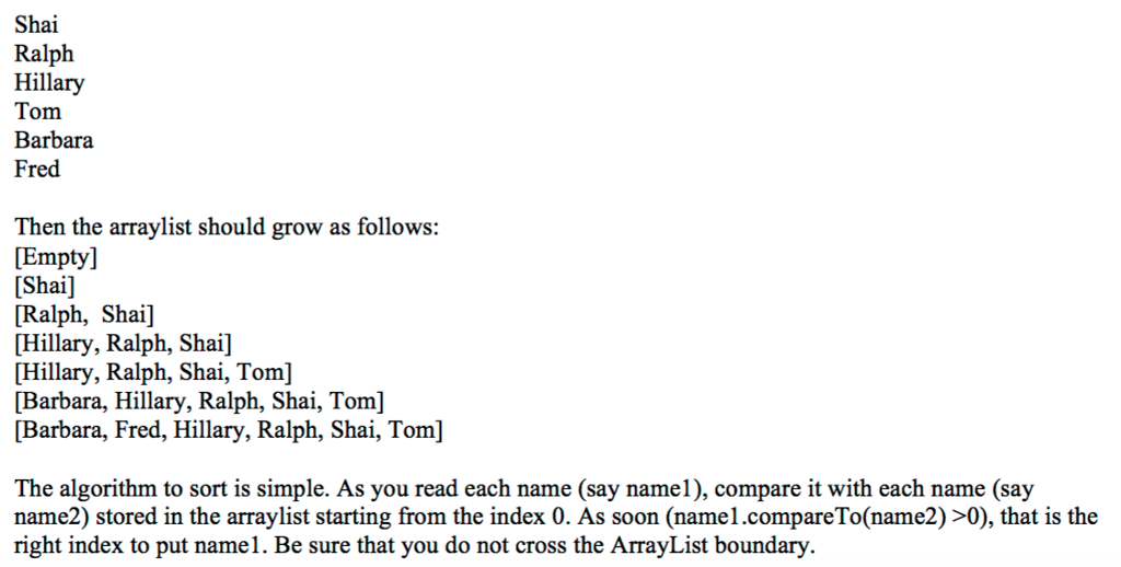 a number of Strings and sorts them by inserting each string into