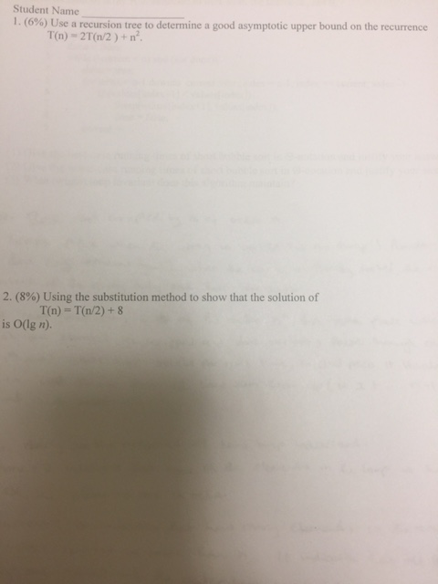 Student Name I. (6%) Use a recursion tree to determine a