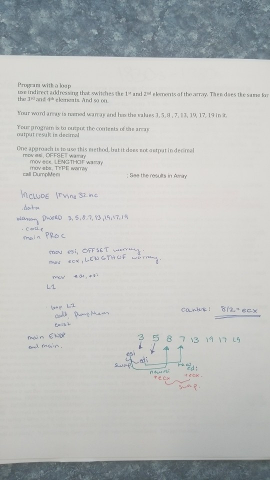  assembly language, INCLUDE Irvine32.inc .data array DWORD 3, 5, 8, 7,