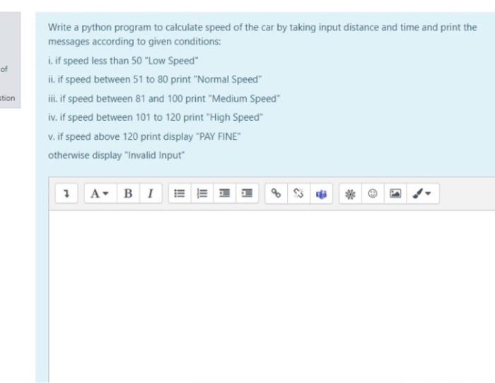  of Write a python program to calculate speed of the car