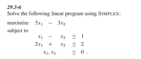  29.3-6 Solve the following linear program using SIMPLEX maximize 5x subject