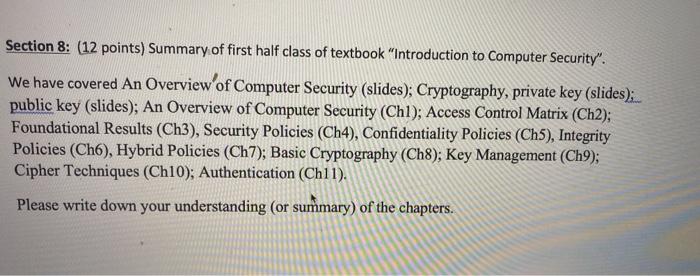 please reply as soon as possible Section 8: (12 points) Summary of