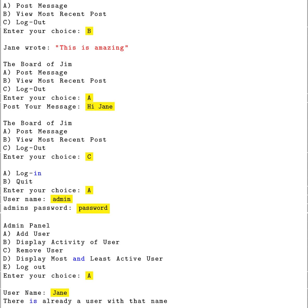 of user's activity. There is three menus to display to the user: