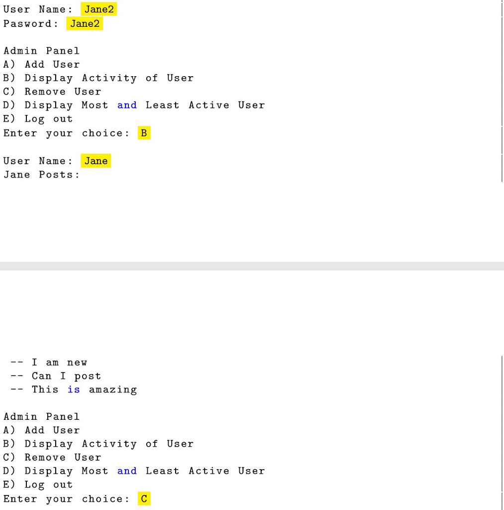 . Log-in Menu: (A) Log-in - checks for the user password combo,