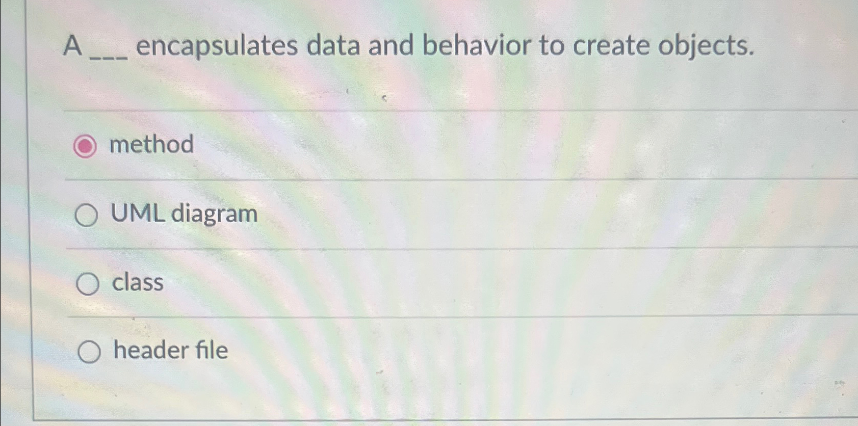  A encapsulates data and behavior to create objects. method UML diagram