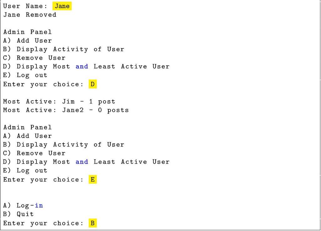 if valid log in to User Menu or Admin Panel (B) Quit