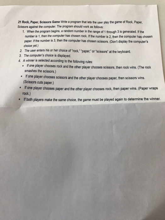  Python Programming question . 21 Rock, Paper, Scissors Game Write a