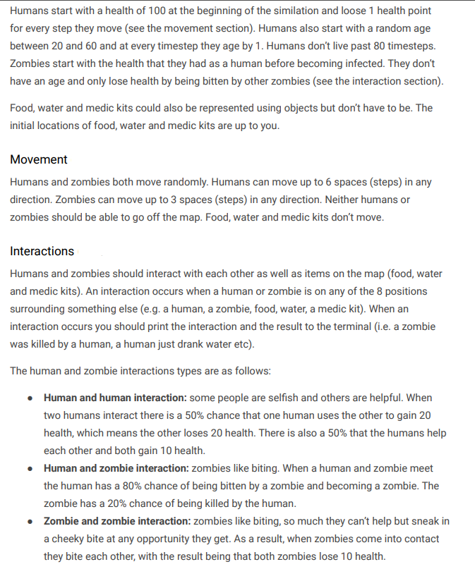 simulating the infection of humans by zombies on a 2D map of
