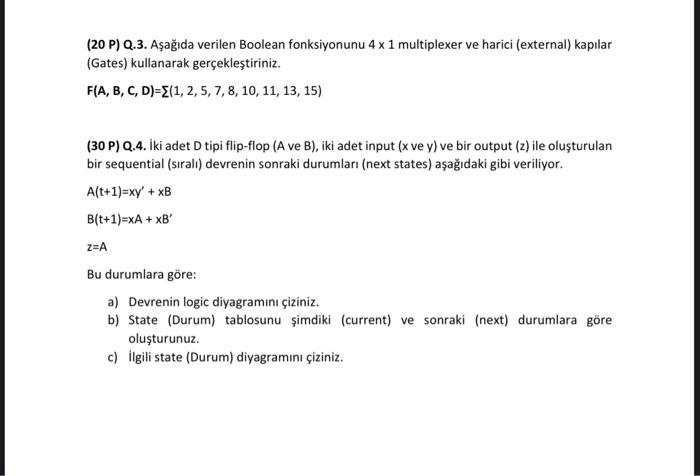  Q3. Perform the Boolean function given below using a 4 x
