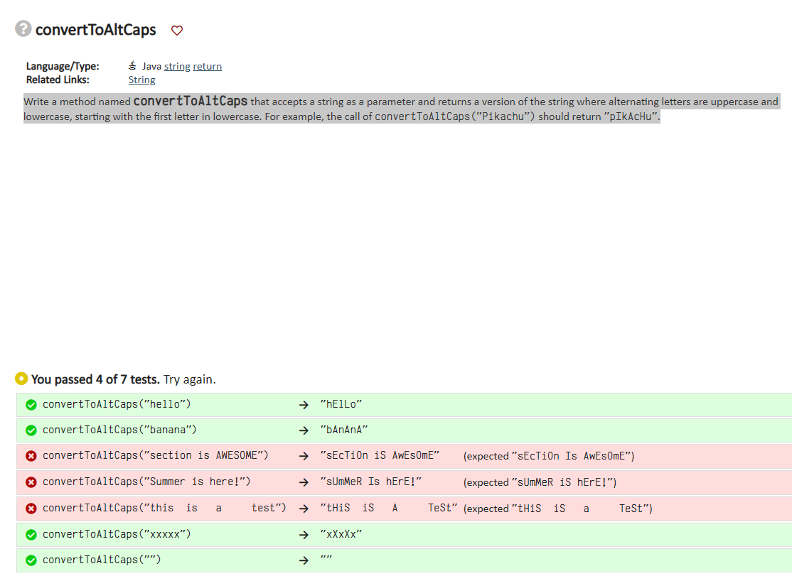 Write a method in JAVA named convertToAltCaps that accepts a string as