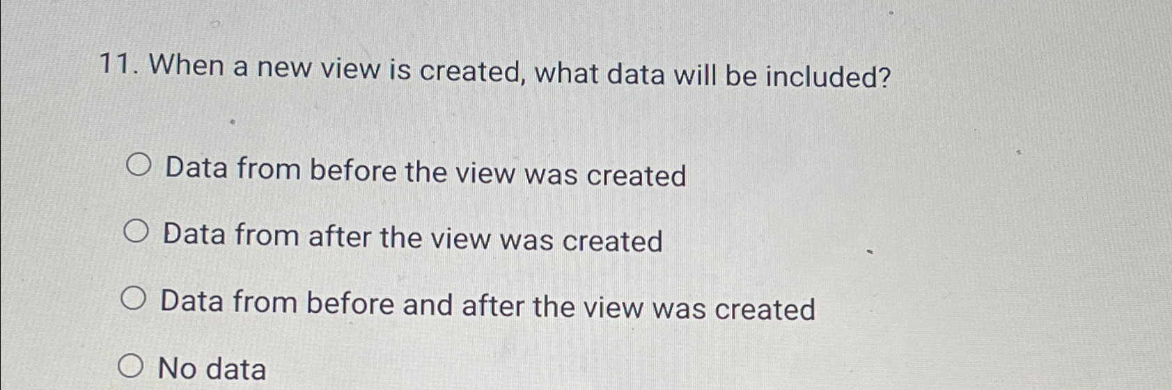  When a new view is created, what data will be included?