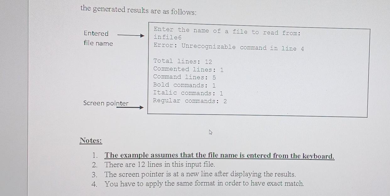 word processing software. An input file for the simple word processor includes