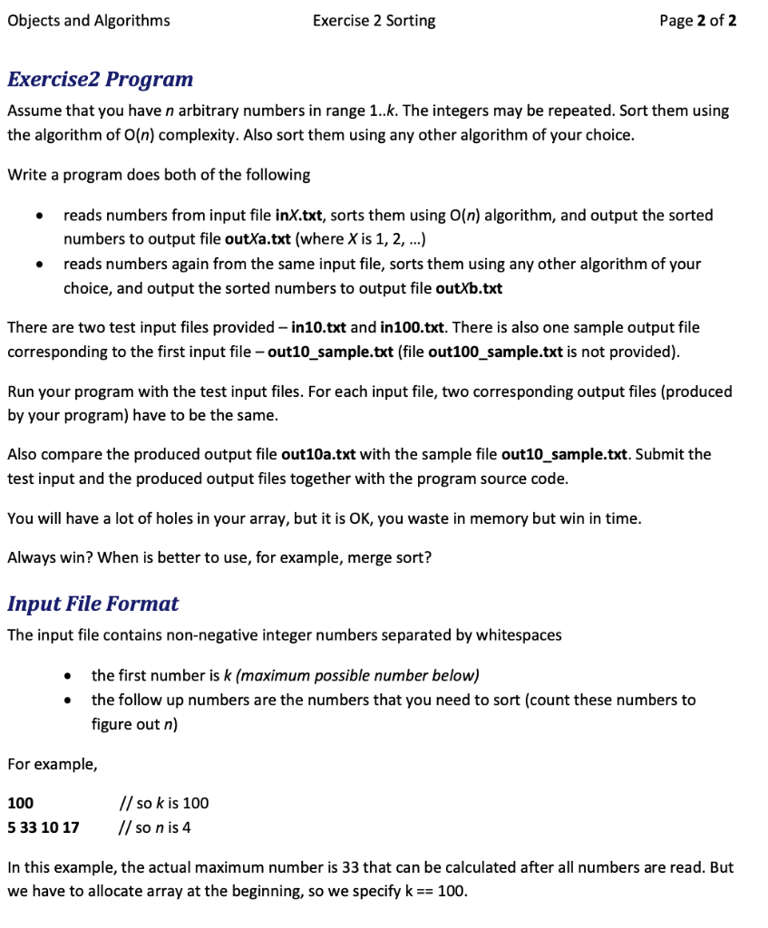 your out100a.txt file is only 10 values. 94 548 777 1669 2196