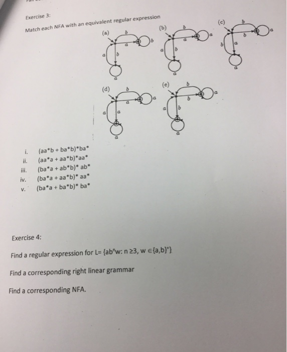  please help me out Exercise 3: Match each NFA with an