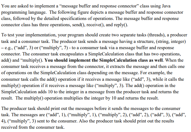  You are asked to implement a "message buffer and response connector"