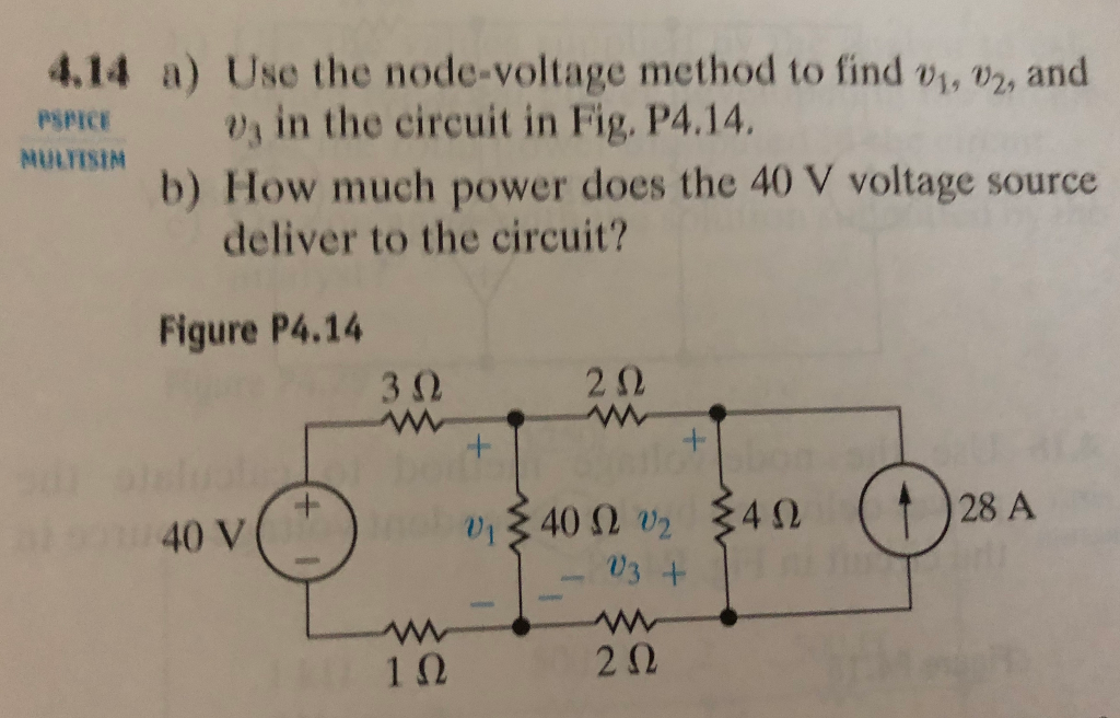  4.14 a) Use the node-voltage method to find vy, "2, and