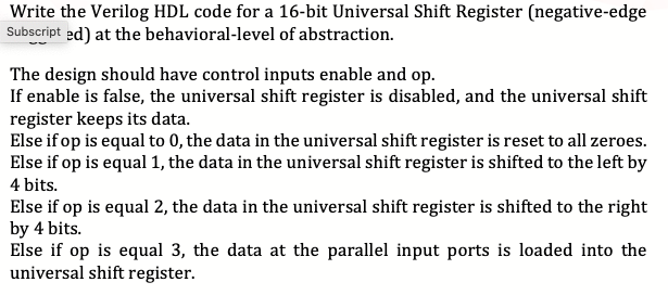  Write the Verilog HDL code for a 16-bit Universal Shift Register