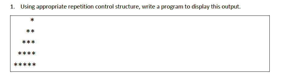 C++ code 1. Using appropriate repetition control structure, write a program to