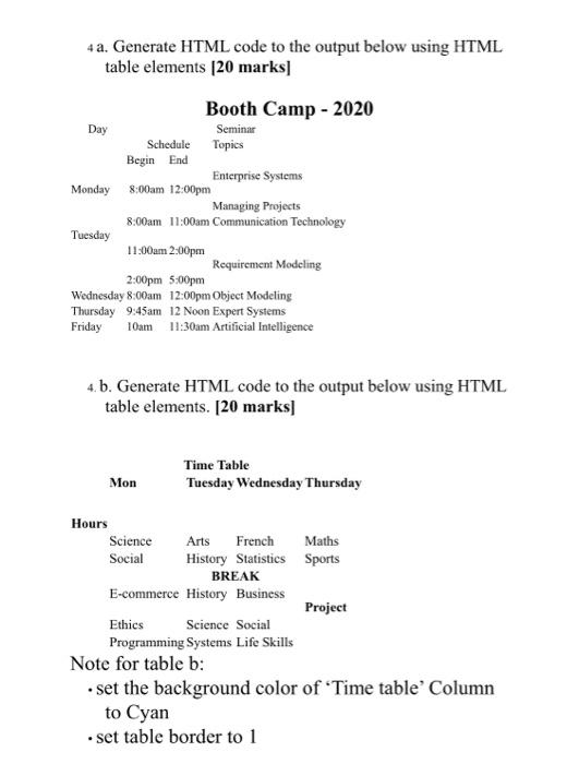  Day 4 a. Generate HTML code to the output below using