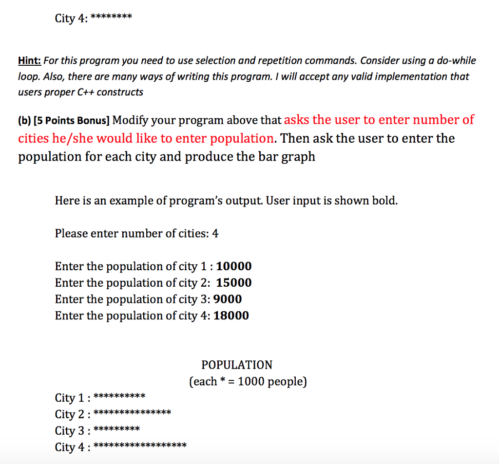 is an example of program's output. User input is shown bold. Please