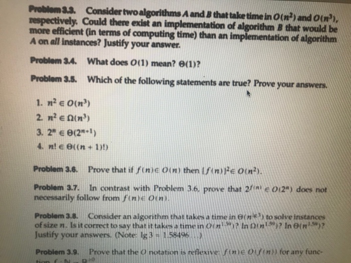  Need help on 3.5 Probtums3. Consider twoalgorithms A and B thattake