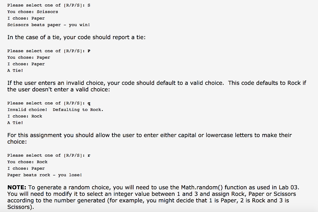 program that will play a simple game of Rock, Paper, Scissors. If